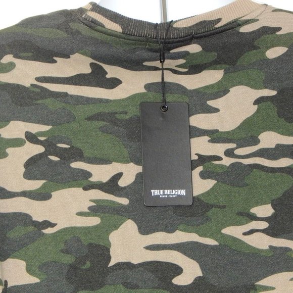 NWT MEN'S TRUE RELIGION BUDDHA Graphic Premium Fleece Sweatshirt Green Camo XXL - Picture 6 of 6